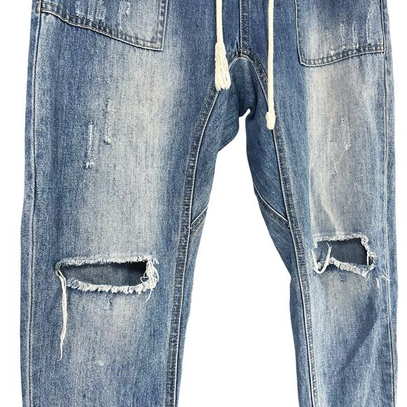 EASEL Distressed Boyfriend Jeans Drawstring Pull-On Elastic Waist Size M EB40105 - Picture 4 of 8